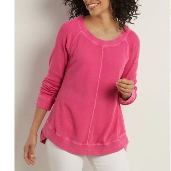 Soft Surroundings Darby Pink Waffle Knit Thermal Pullover Size 1X - Picture 1 of 5